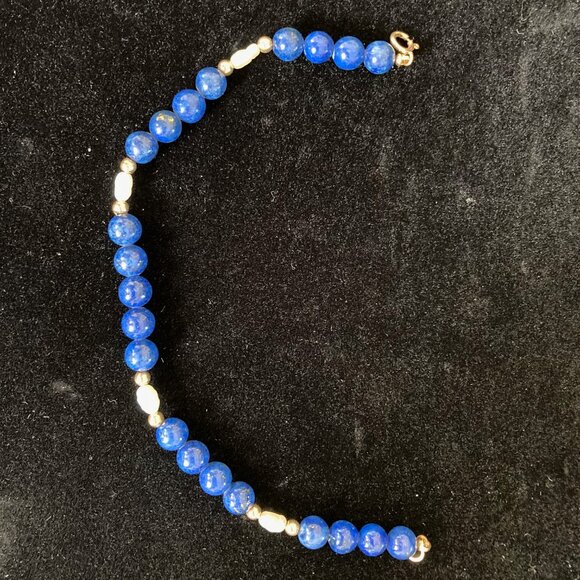Lapis Lazuli 5.5mm Beads, Pearl and Gold Bead Bracelet with 14k Gold Clasp - Picture 13 of 16